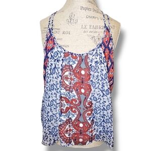 Between Me & You Red & Blue Printed Cami Tank Top - Size 1 Large